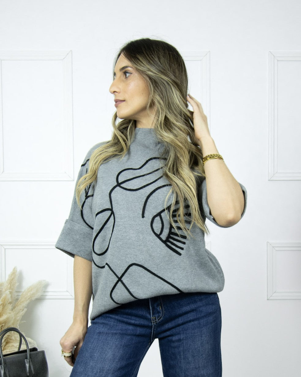 Camisola da malha com desenhos em relevo