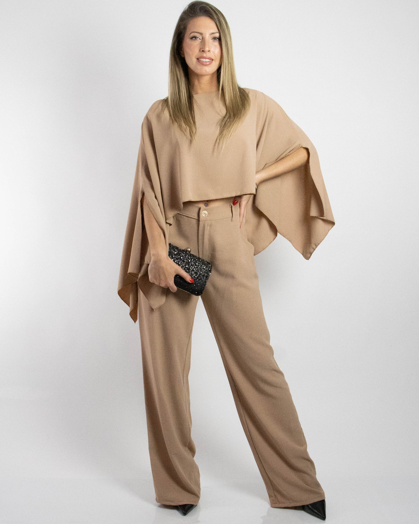 Conjunto de 3 peças, top, calça e túnica