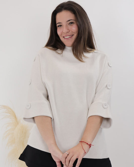 Camisola de malha com botões nas mangas
