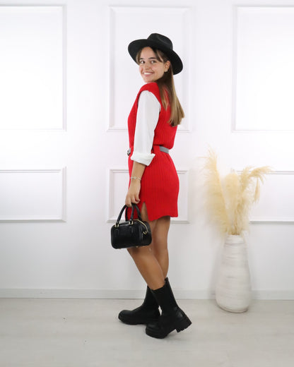 Vestido de malha curto com cinto