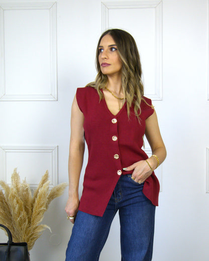 Colete de malha com decote em V