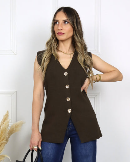 Colete de malha com decote em V