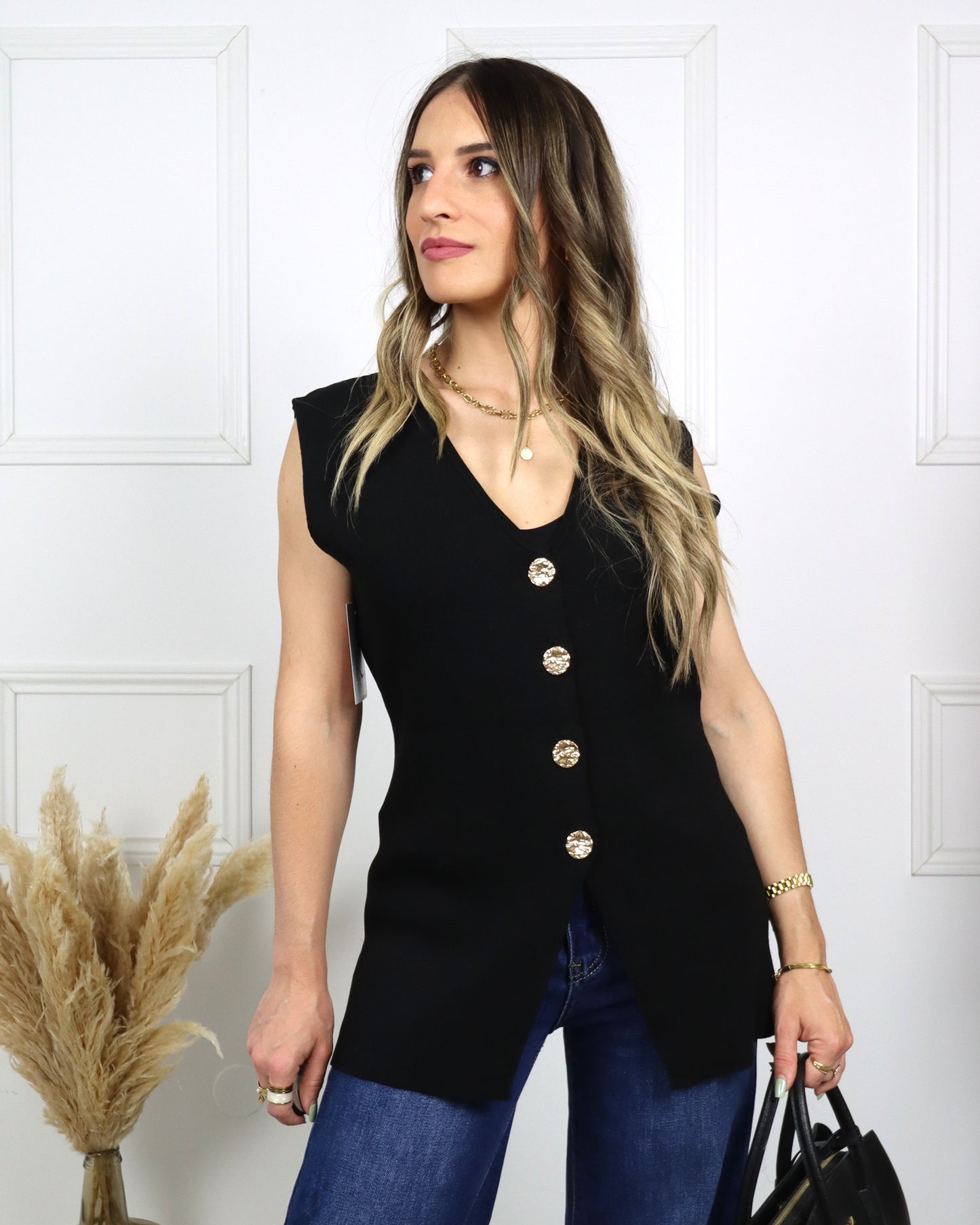 Colete de malha com decote em V