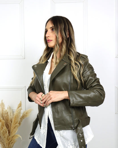 Casaco | Blusão Biker de polipele verde tropa