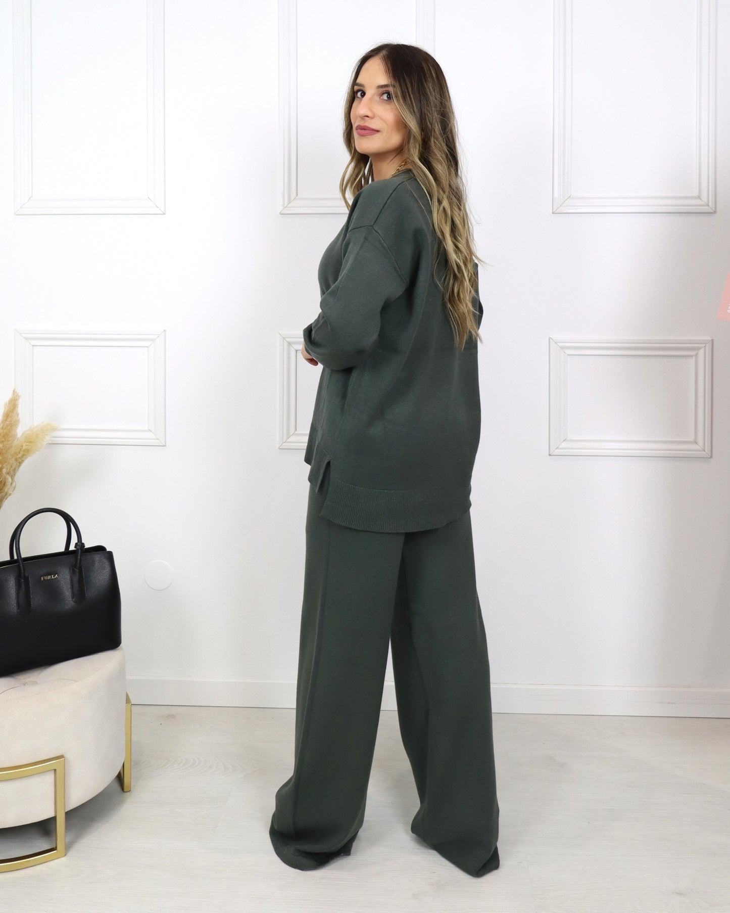 Conjunto de malha decote em V