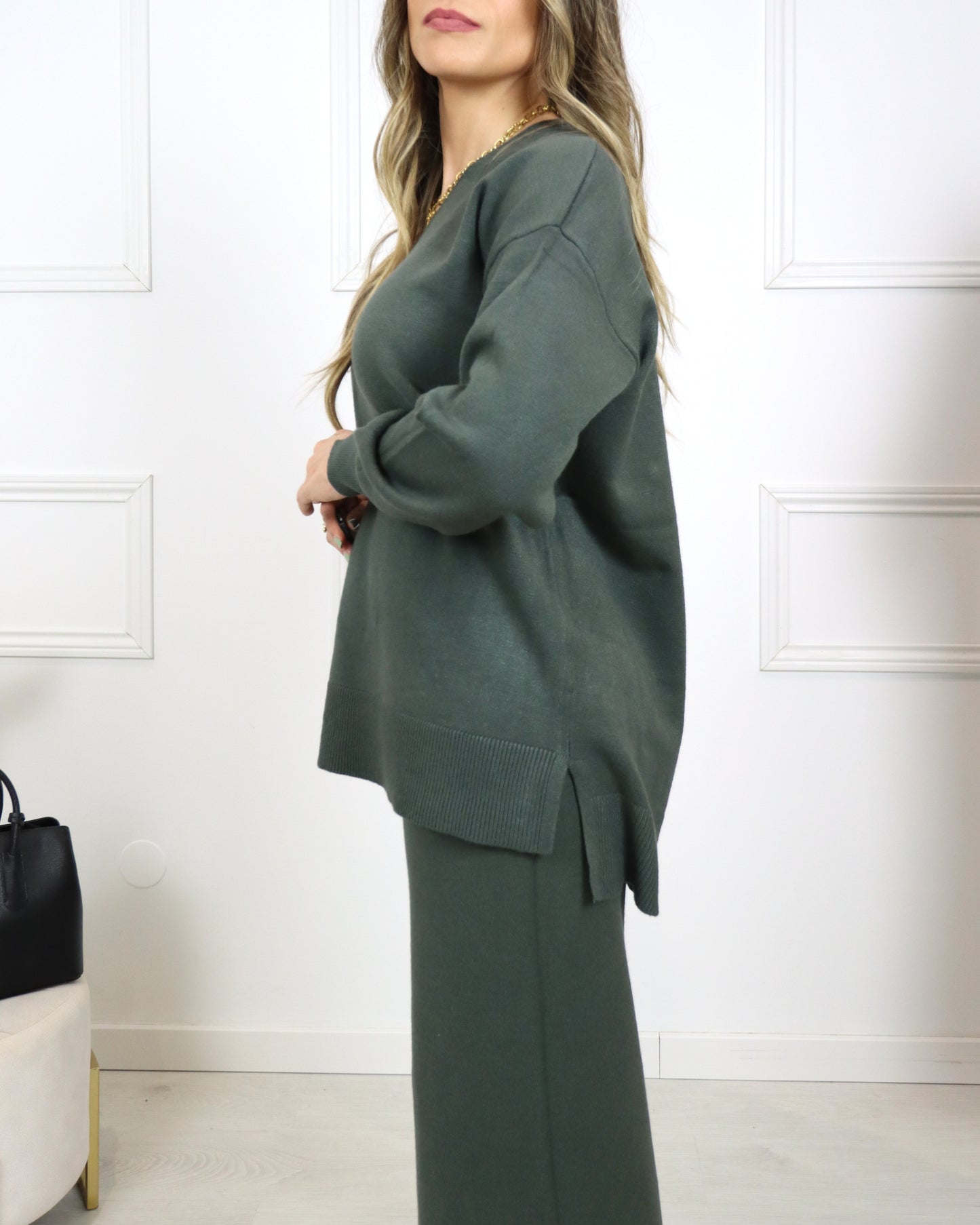 Conjunto de malha decote em V