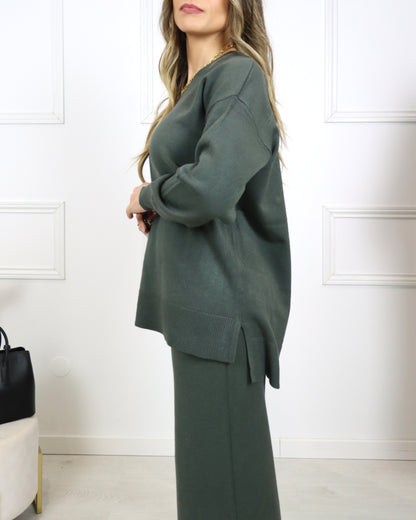 Conjunto de malha decote em V