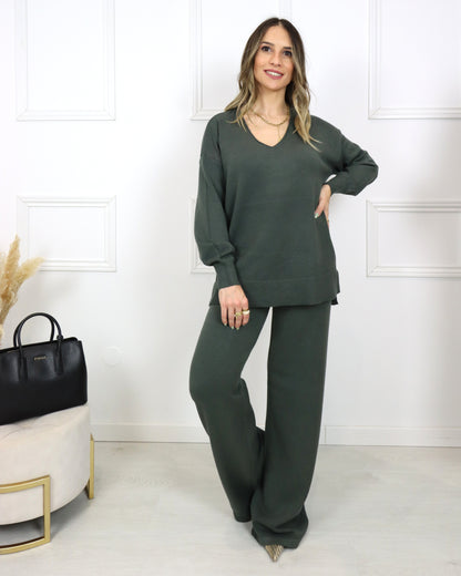 Conjunto de malha decote em V