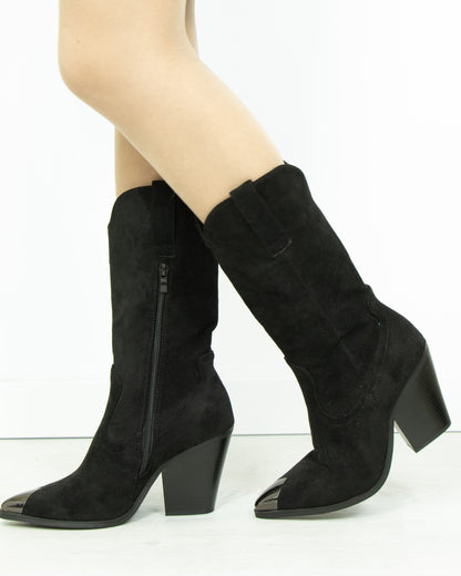 Bota Texana Preta em Camurça