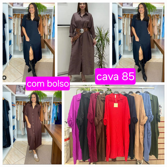 Vestido Camiseiro de Manga Comprida